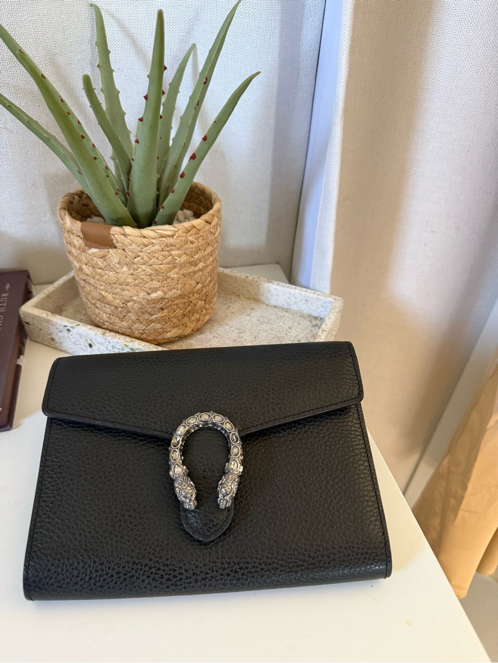 Gucci Dionysus Black Textured Leather Clutch with Decorative Buckle FIRM PRICE - Picture 2 of 15